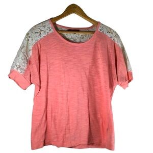 Forever 21 Pink White Lace Burnout Blouse Top